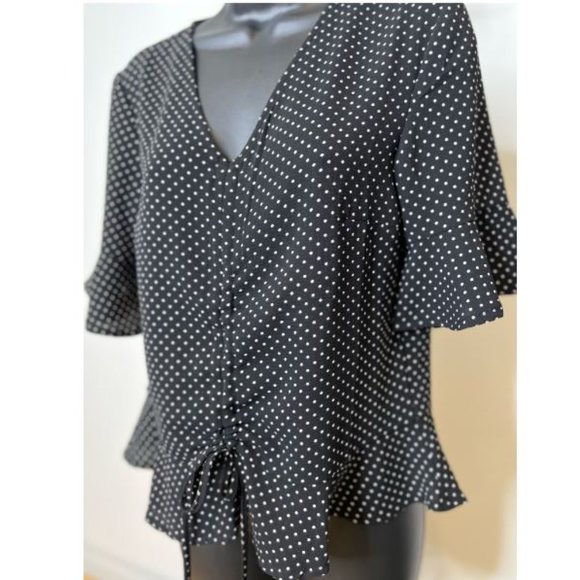 Jules & Leopold Womens Ruffle Sleeve Polka Dot Top Blouse Size S Black - Picture 4 of 5